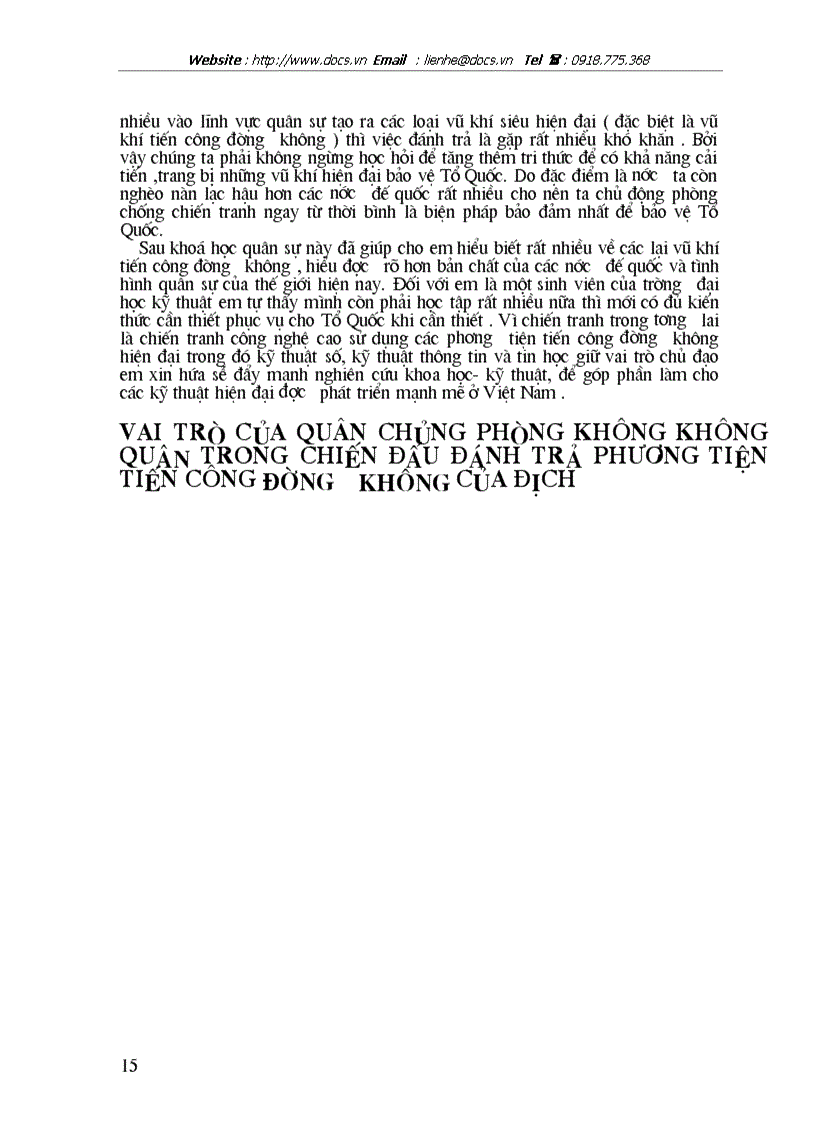 image for page Vai trò của quân chủng phòng không không quân trong chiến đấu đánh trả phương tiện tiến công đường không của địch lt quân sự gt