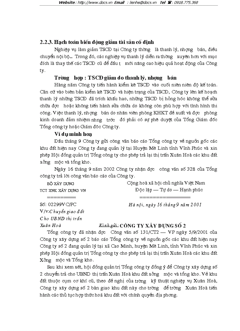 image for page Hoàn thiện hạch toán tài sản cố định với việc nâng cao hiệu quả sử dụng tài sản cố định tại Công ty xây dựng số 2 Vinaconco2