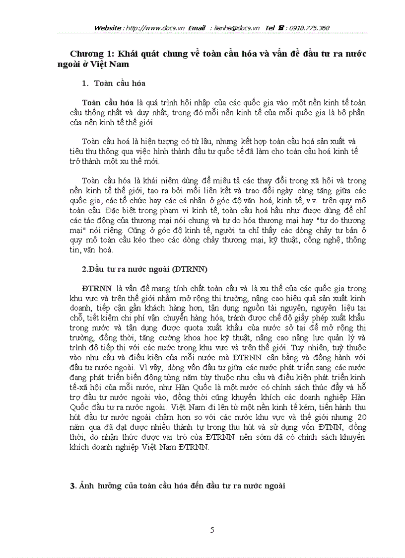 Toàn cầu hóa và vấn đề Đầu tư trực tiếp ra nước ngoài ở Việt Nam