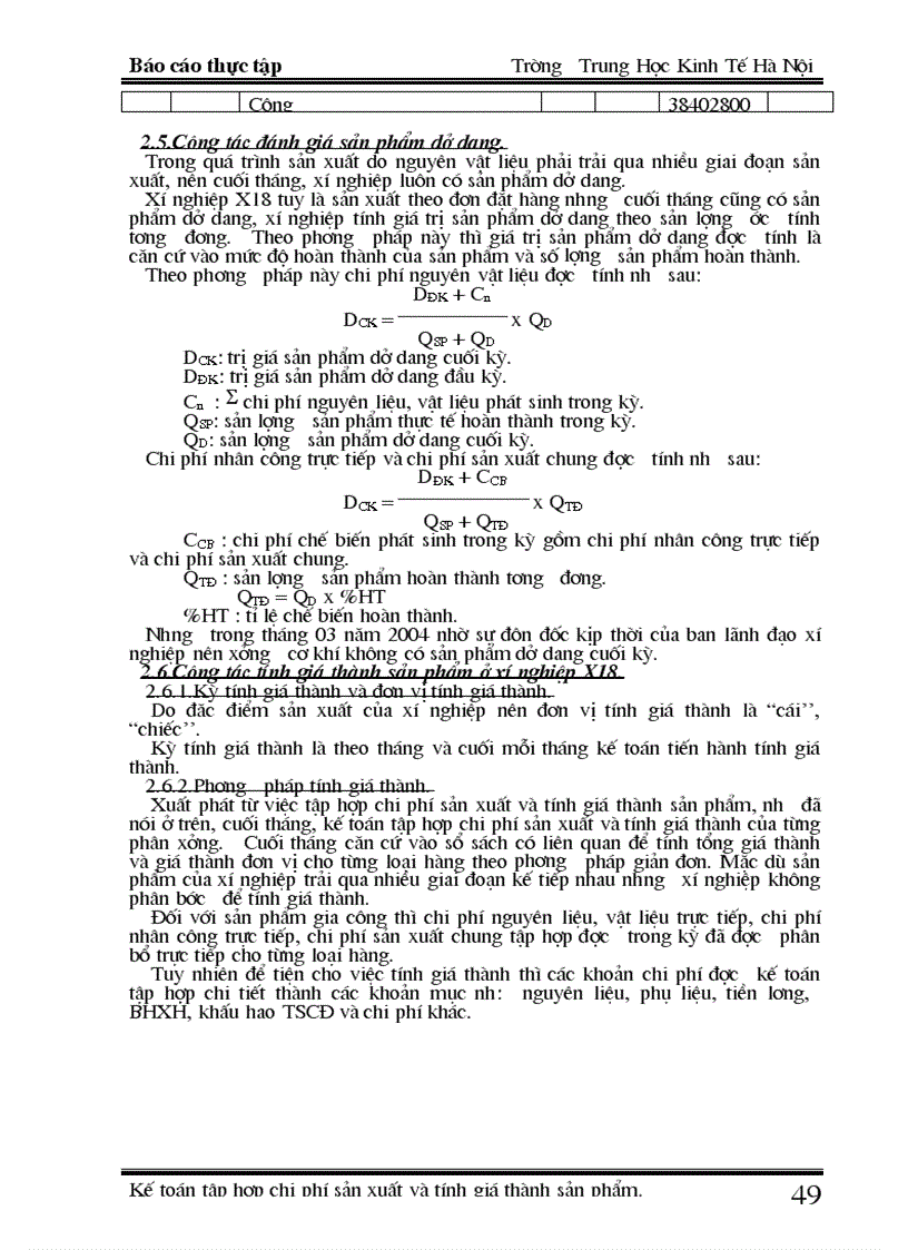image for page Kế toán tập hợp chi phí sản xuất và tính giá thành sản phẩm tại xí nghiệp X18