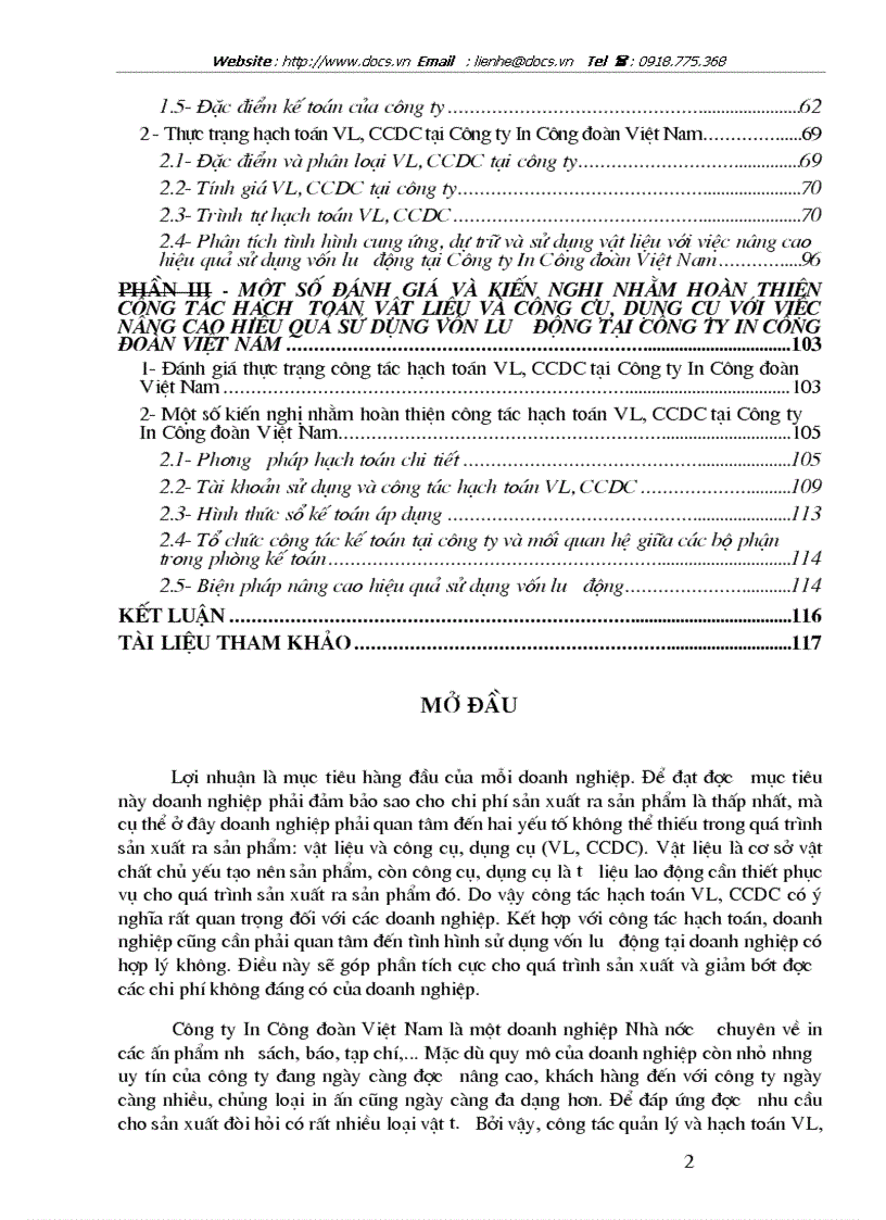 image for page Hạch toán vật liệu và công cụ dụng cụ với việc nâng cao hiệu quả sử dụng vốn lưu động tại Công ty In Công đoàn Việt Nam