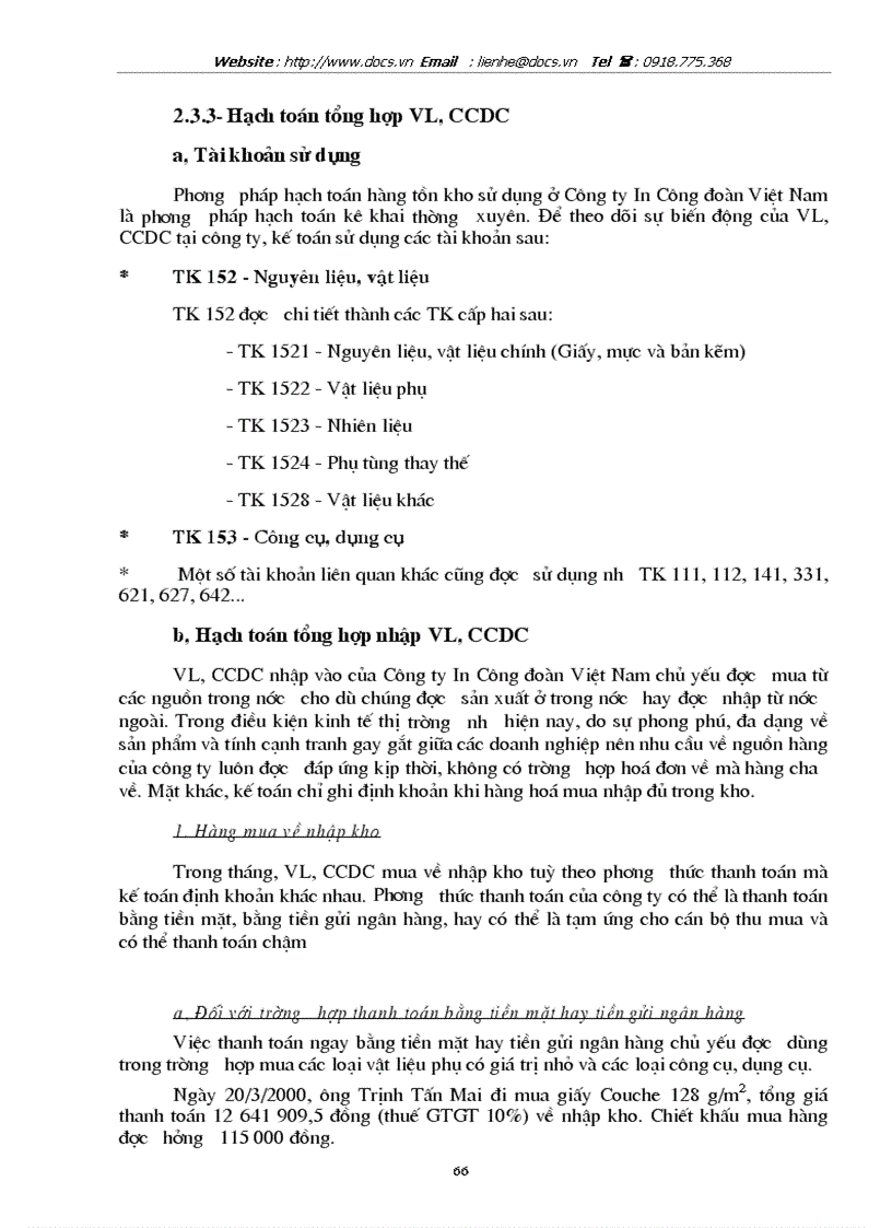 image for page Hạch toán vật liệu và công cụ dụng cụ với việc nâng cao hiệu quả sử dụng vốn lưu động tại Công ty In Công đoàn Việt Nam
