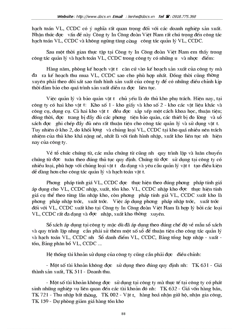 image for page Hạch toán vật liệu và công cụ dụng cụ với việc nâng cao hiệu quả sử dụng vốn lưu động tại Công ty In Công đoàn Việt Nam
