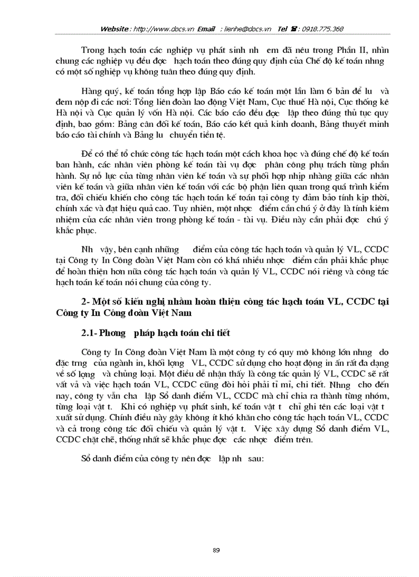image for page Hạch toán vật liệu và công cụ dụng cụ với việc nâng cao hiệu quả sử dụng vốn lưu động tại Công ty In Công đoàn Việt Nam