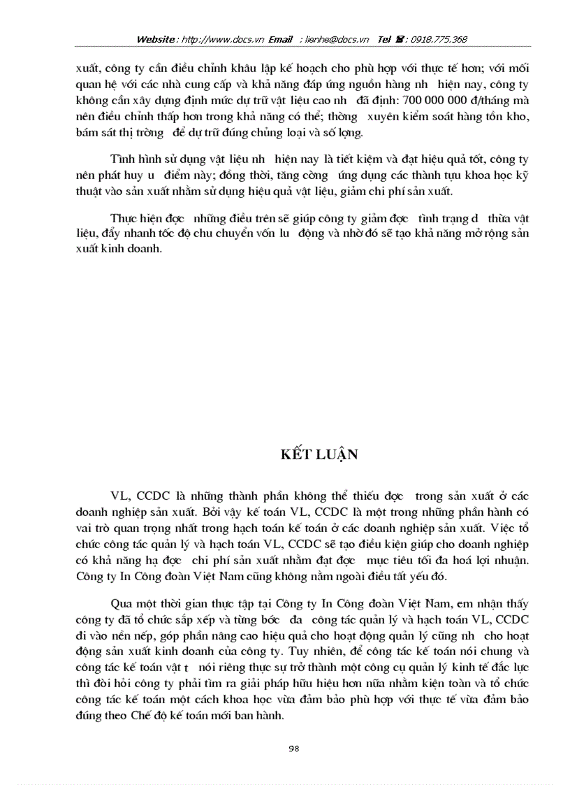 image for page Hạch toán vật liệu và công cụ dụng cụ với việc nâng cao hiệu quả sử dụng vốn lưu động tại Công ty In Công đoàn Việt Nam