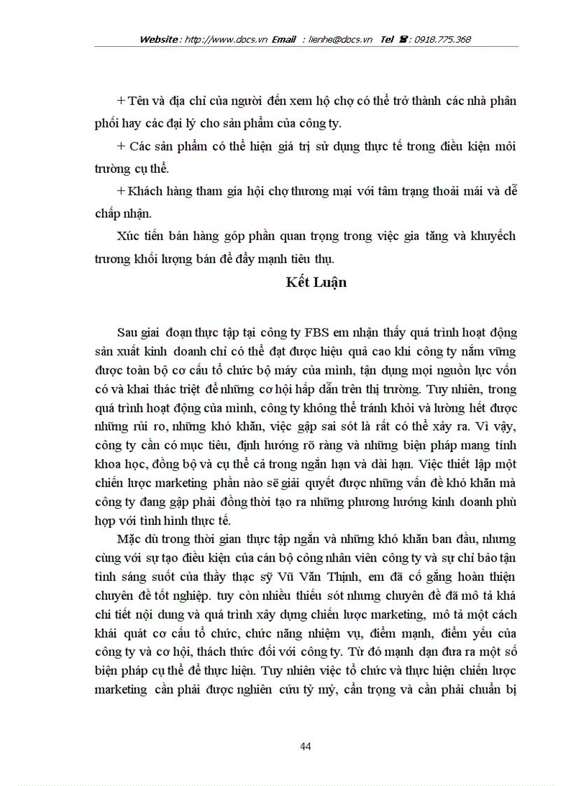 image for page Thực trạng Marketing và một số giải pháp nâng cao chính sách Marketing của công ty CPTM và PTDN FBS