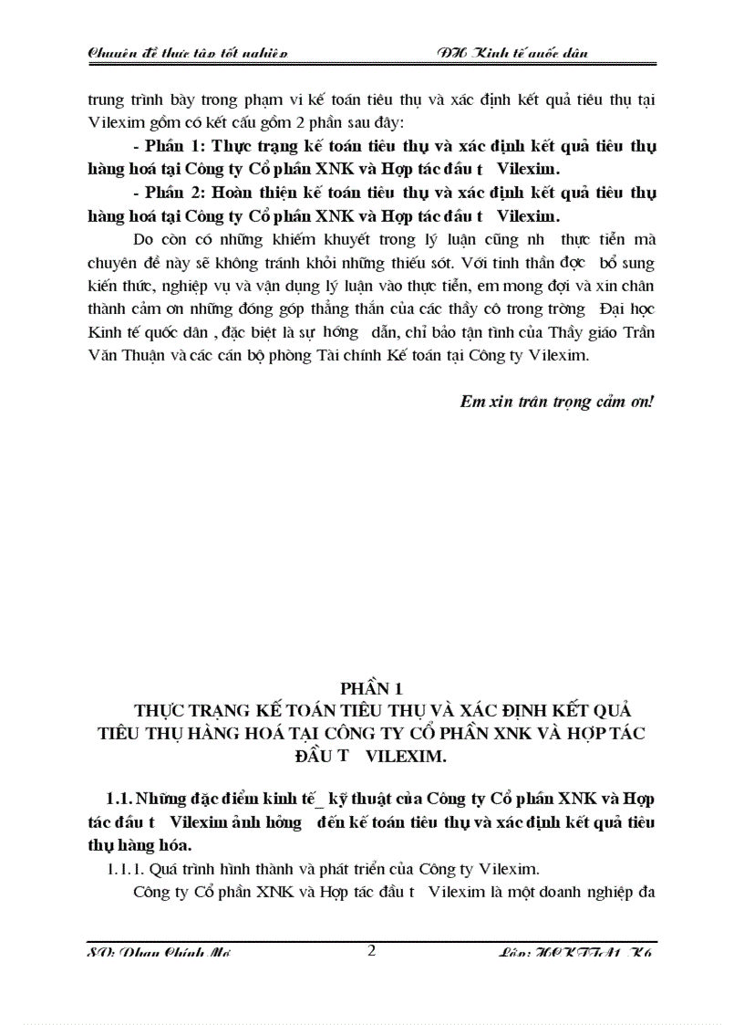 image for page Kế toán tiêu thụ và xác định kết quả tiêu thụ hàng hoá tại Công ty Cổ phần XNK và Hợp tác đầu tư Vilexim