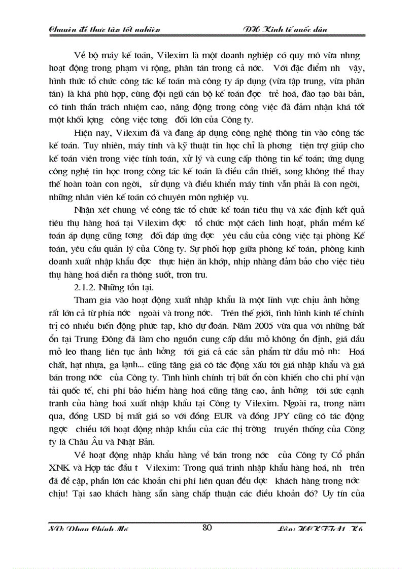 image for page Kế toán tiêu thụ và xác định kết quả tiêu thụ hàng hoá tại Công ty Cổ phần XNK và Hợp tác đầu tư Vilexim