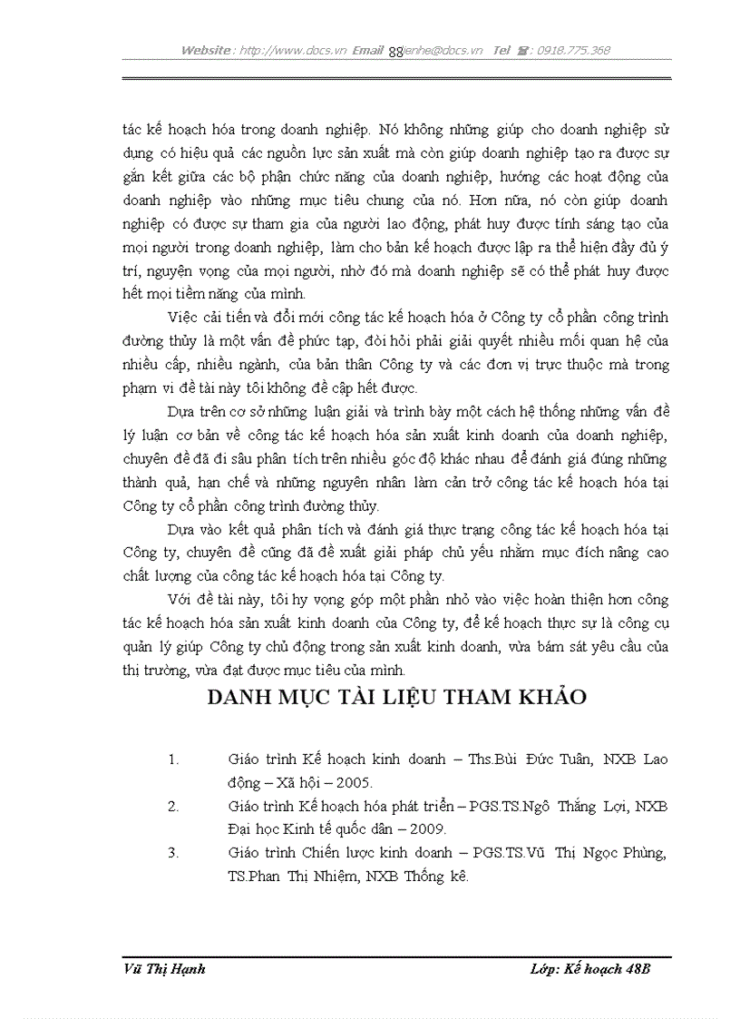image for page Hoàn thiện công tác kế hoạch hóa sản xuất kinh doanh tại Công ty cổ phần công trình đường thủy Vinawaco