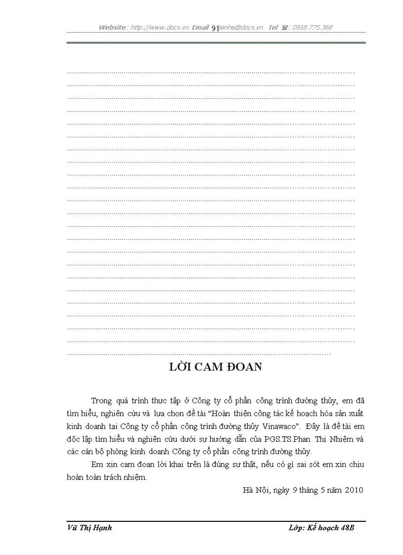 image for page Hoàn thiện công tác kế hoạch hóa sản xuất kinh doanh tại Công ty cổ phần công trình đường thủy Vinawaco