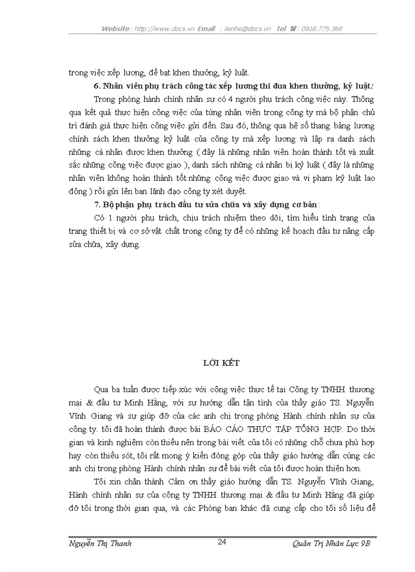 image for page Báo cáo tại công ty TNHH Thương mại Đầu tư Minh Hằng