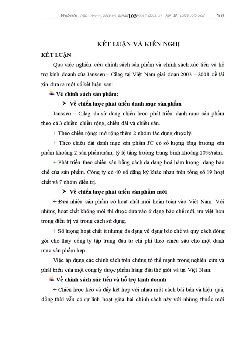 image for page Nghiên cứu sự vận dụng chính sách sản phẩm và chính sách xúc tiến hỗ trợ kinh doanh của công ty dược phẩm Janssen Cilag tại Việt Nam