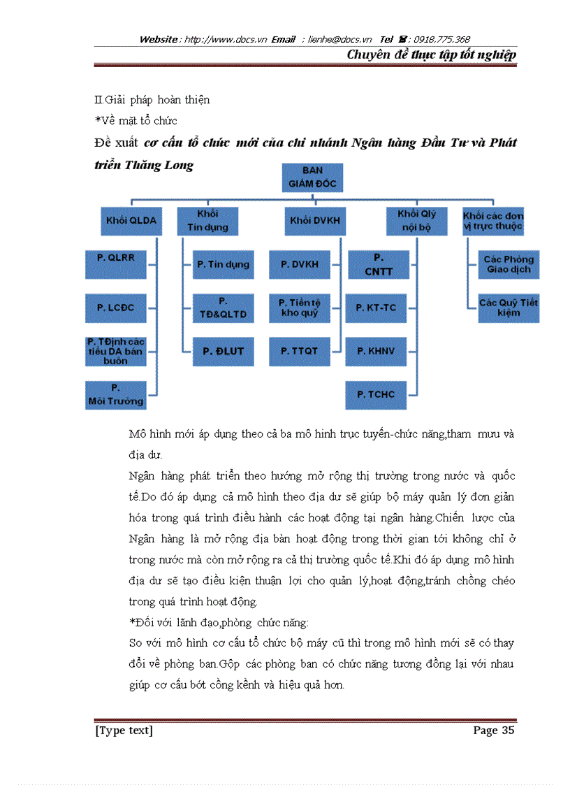 image for page Đề xuất cơ cấu tổ chức mới của chi nhánh Ngân hàng Đầu Tư và Phát triển Thăng Long