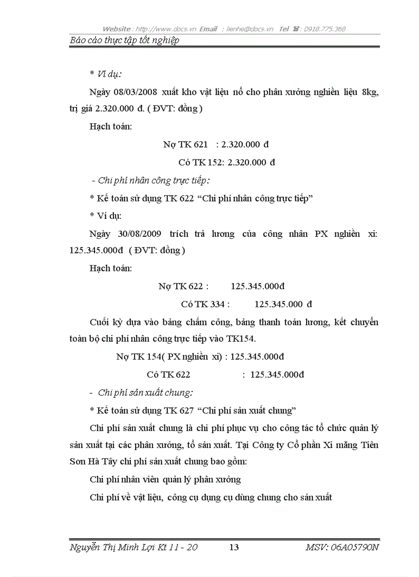 image for page Báo cáo thực tập tại Công ty cổ phần xi măng Tiên Sơn