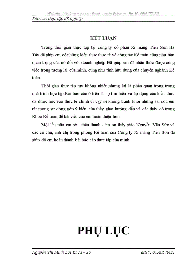image for page Báo cáo thực tập tại Công ty cổ phần xi măng Tiên Sơn