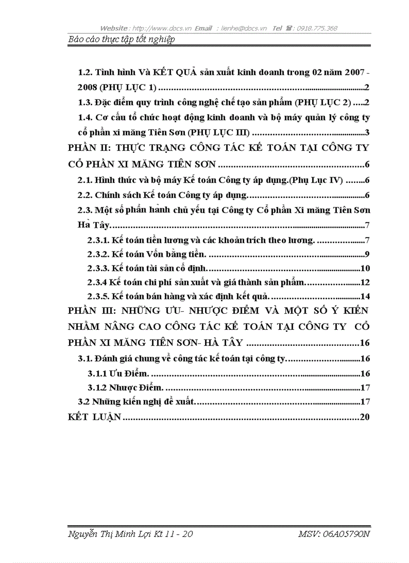image for page Báo cáo thực tập tại Công ty cổ phần xi măng Tiên Sơn