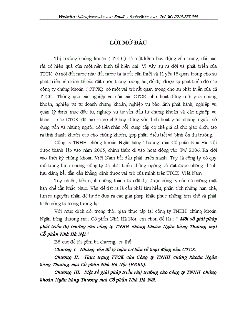 Một số giải pháp phát triển thị trường cho công ty TNHH chứng khoán Ngân hàng Thương mại Cổ phần Nhà Hà Nội