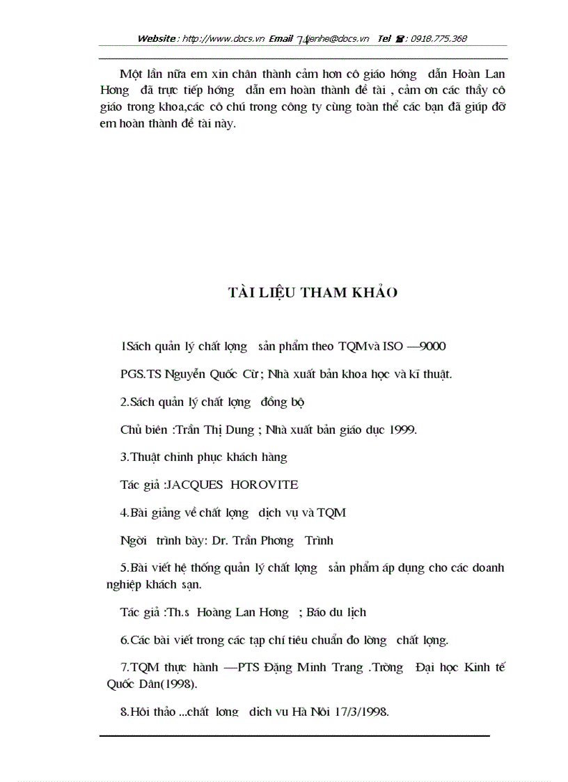 image for page Một số kiến nghị hoàn nhằm thiện chất lượng dịch vụ và tiến tới áp dụng hệ thốngTQM tại công ty khách sạn du lịch Kim Liên