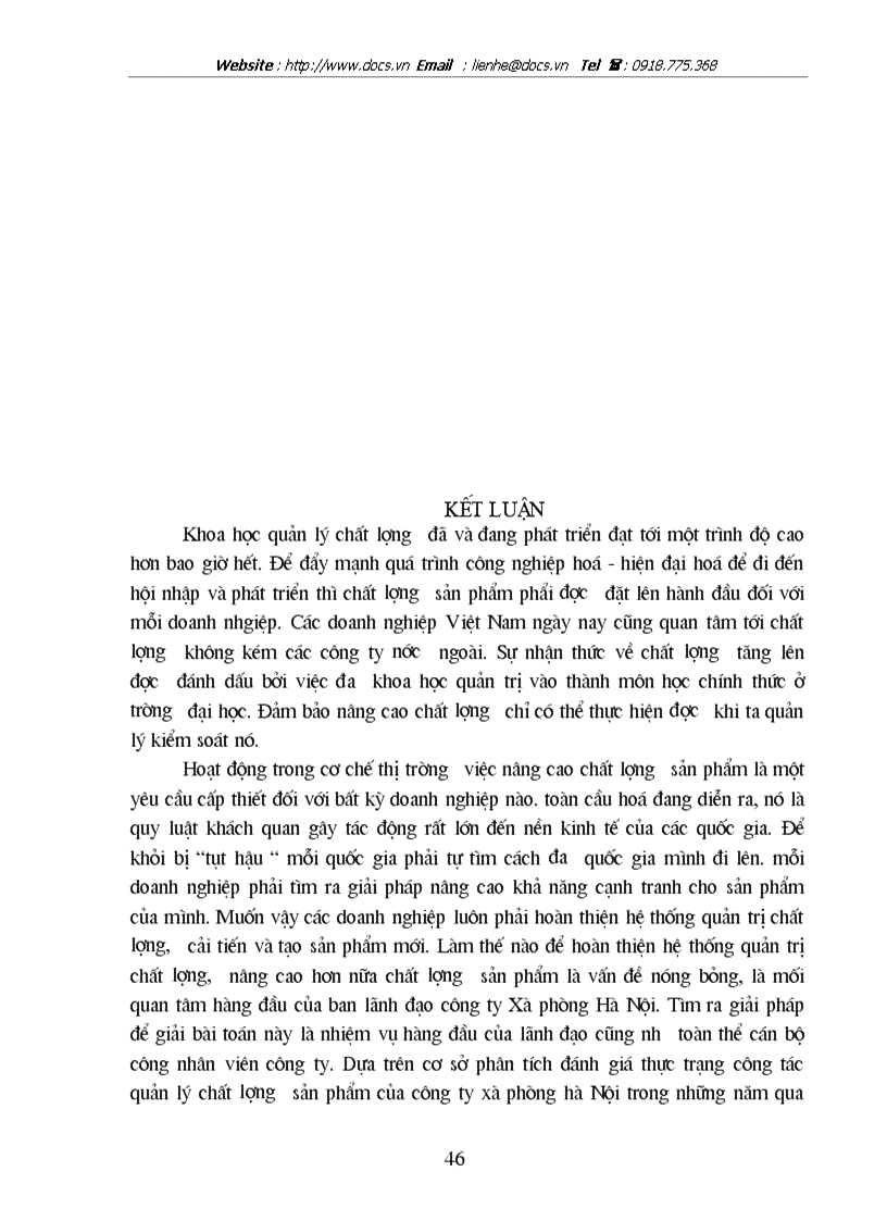 image for page Thực trạng về chất lượng và quản trị chất lượng ở công ty xà phòng hà nội