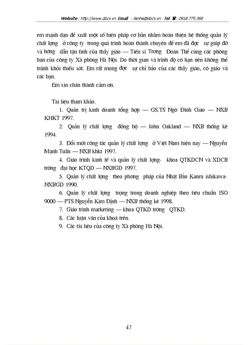 image for page Thực trạng về chất lượng và quản trị chất lượng ở công ty xà phòng hà nội