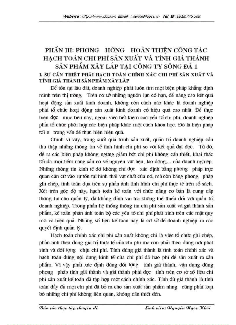 image for page Hoàn thiện chi phí sản xuất và tính giá thành sản phẩm xây lắp tại Công ty Sông Đà 1