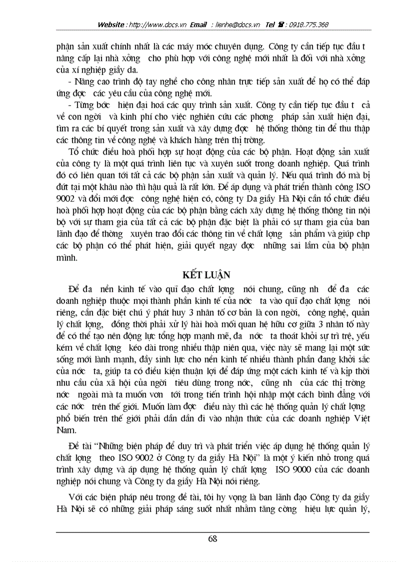 image for page Những biện pháp để duy trì và phát triển việc áp dụng hệ thống quản lý chất lượng theo ISO 9002 ở Công ty da giầy Hà Nội