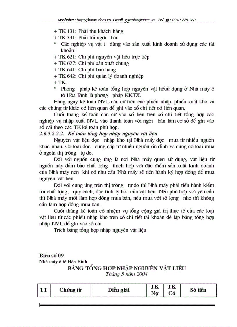 image for page Hoàn thiện công tác kế toán nguyên vật liệu và công cụ dụng cụ tại Nhà máy ô tô Hòa Bình