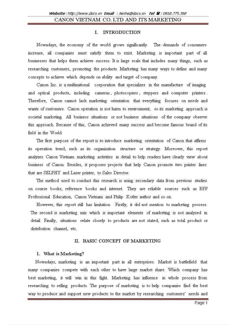 image for page Canon vietnam co Ltd and its marketing