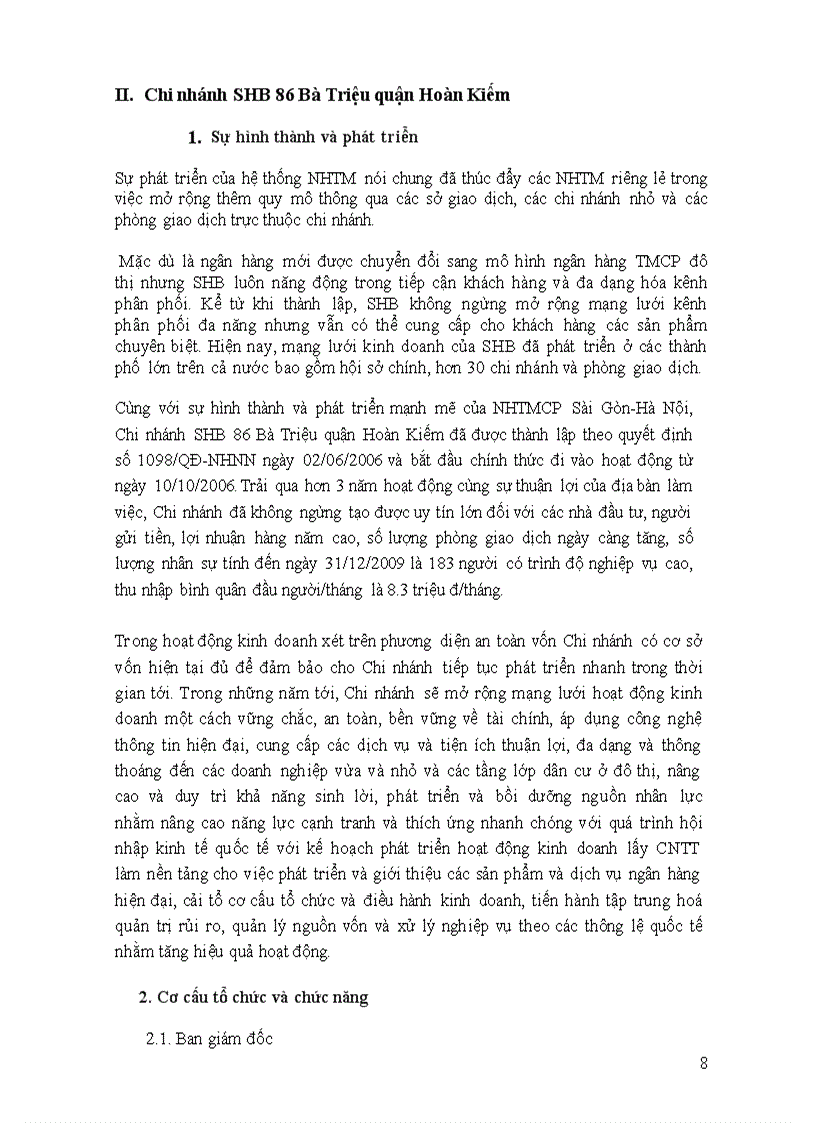 image for page Báo cáo tổng hợp về tình hình hoạt động của chi nhánh SHB 86 Bà Triệu quận Hoàn Kiếm TP Hà Nội