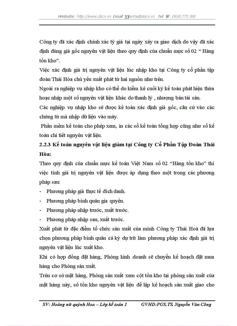 image for page Hoàn thiện kế toán nguyên vật liệu tại Công ty cổ phần tập đoànThái Hòa