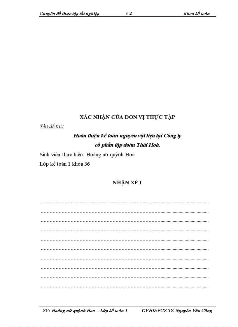 image for page Hoàn thiện kế toán nguyên vật liệu tại Công ty cổ phần tập đoànThái Hòa