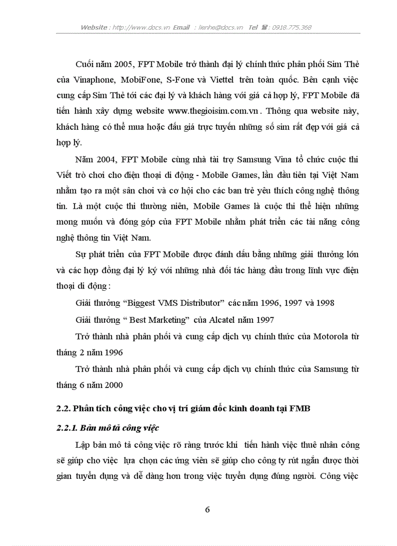 image for page Phân tích công việc cho vị trí giám đốc kinh doanh và tác dụng đến hoạt động QTNL tại công ty cổ phần FMB