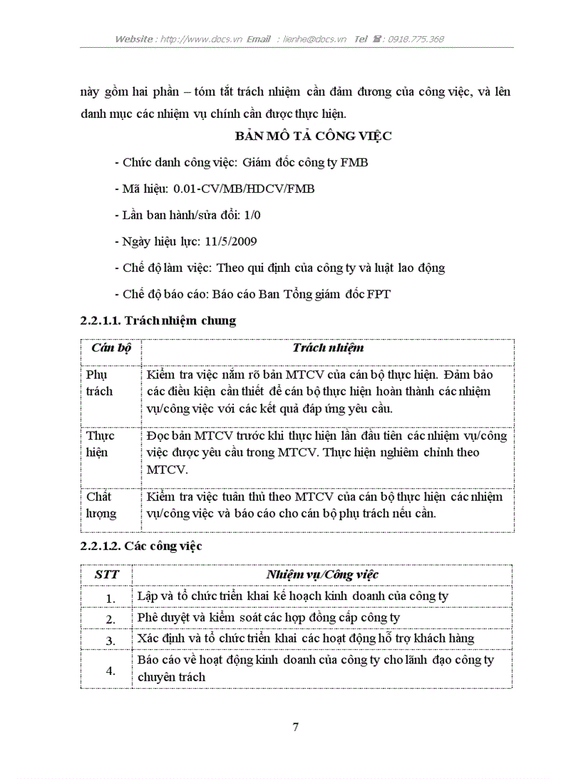 image for page Phân tích công việc cho vị trí giám đốc kinh doanh và tác dụng đến hoạt động QTNL tại công ty cổ phần FMB