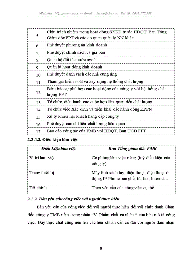 image for page Phân tích công việc cho vị trí giám đốc kinh doanh và tác dụng đến hoạt động QTNL tại công ty cổ phần FMB