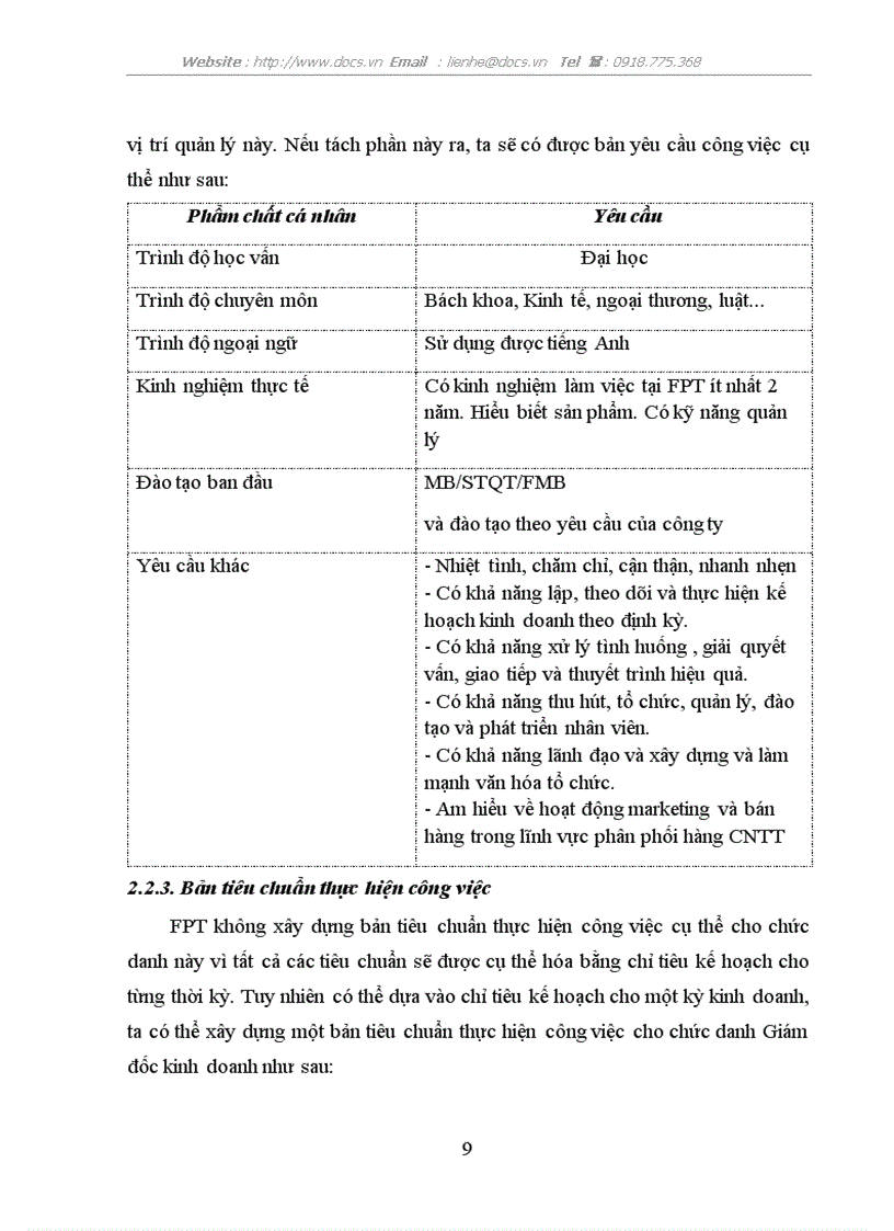 image for page Phân tích công việc cho vị trí giám đốc kinh doanh và tác dụng đến hoạt động QTNL tại công ty cổ phần FMB