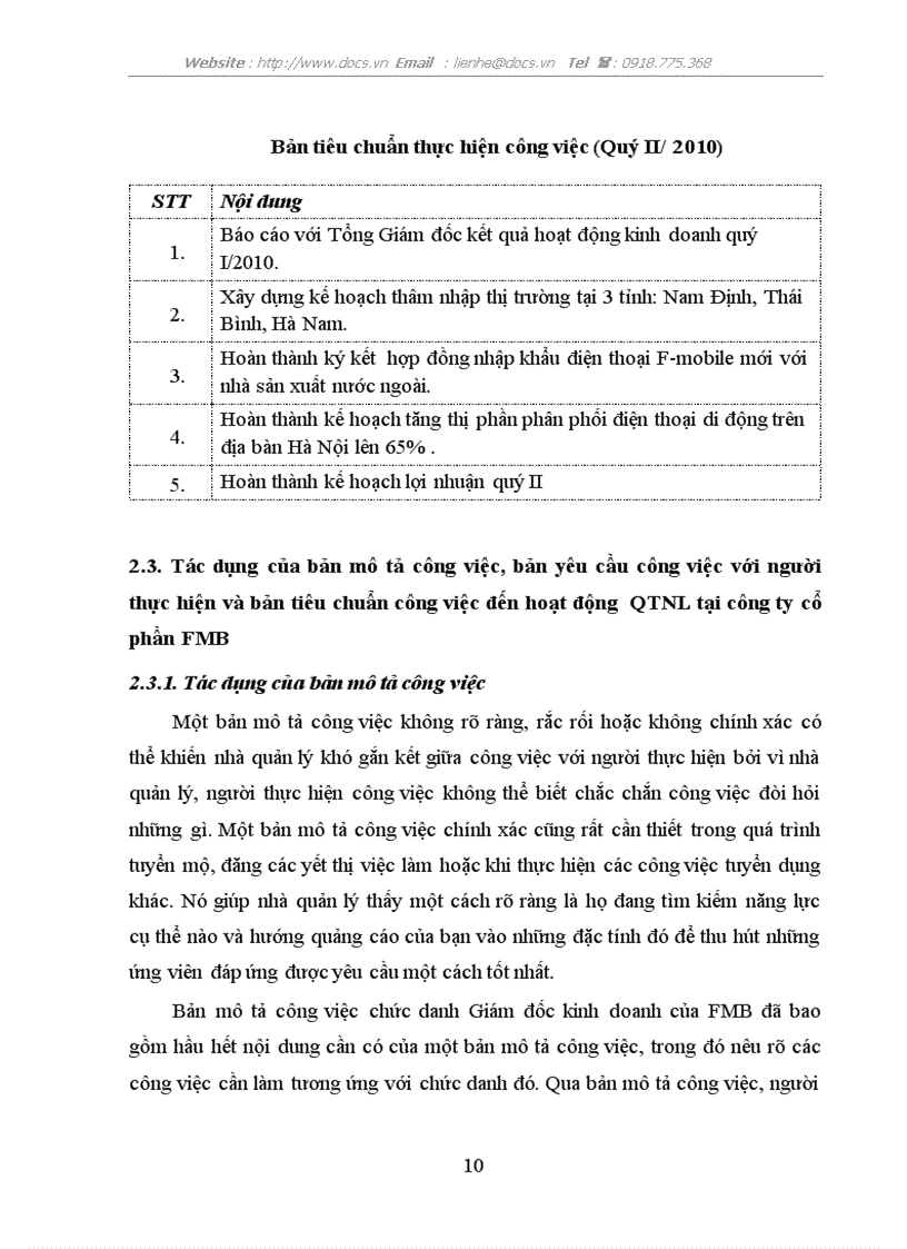 image for page Phân tích công việc cho vị trí giám đốc kinh doanh và tác dụng đến hoạt động QTNL tại công ty cổ phần FMB