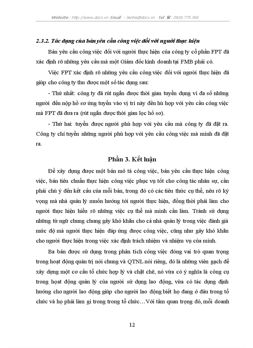 image for page Phân tích công việc cho vị trí giám đốc kinh doanh và tác dụng đến hoạt động QTNL tại công ty cổ phần FMB
