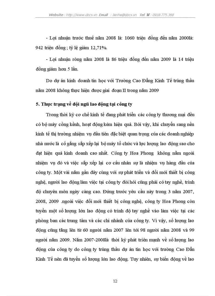 image for page Báo cáo tổng hợp về Công ty Hoa Phong