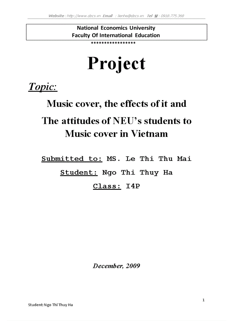 Music cover the effects of it and The attitudes of NEU s students to Music cover in Vietnam