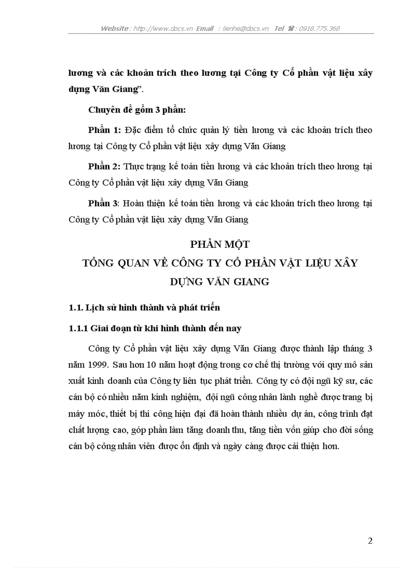 Tổ chức kế toán tiền lương và các khoản trích theo lương tại Công ty Cổ phần vật liệu xây dựng Văn Giang