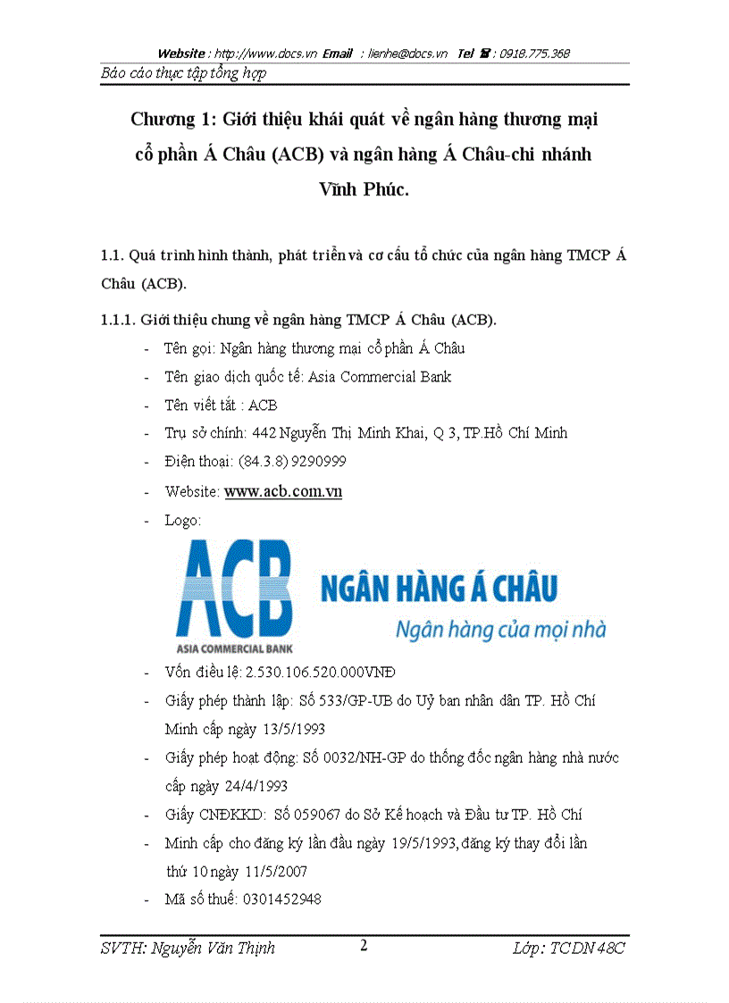 Ngân hàng thương mại cổ phần Á Châu ACB và ngân hàng Á Châu chi nhánh Vĩnh Phúc