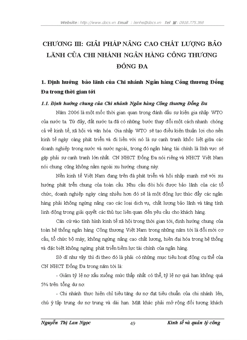 image for page Nâng cao chất lượng bảo lãnh của Chi nhánh Ngân hàng Công thương Đống Đa