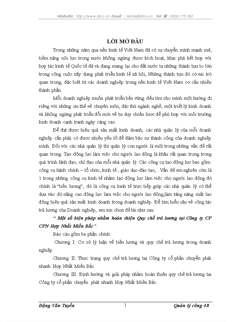 Một số biện pháp nhằm hoàn thiện Quy chế trả lương tại Công ty CP CPN Hợp Nhất Miền Bắc