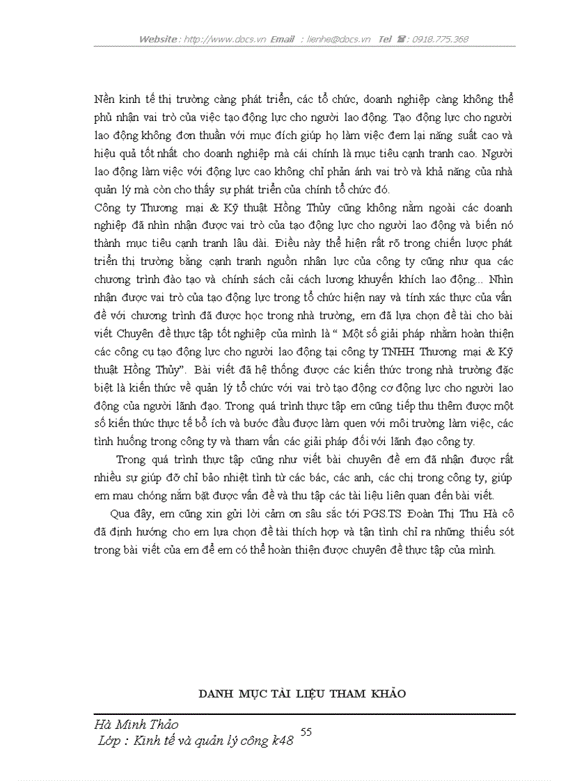 image for page Một số giải pháp nhằm hoàn thiện các công cụ tạo động lực cho người lao động tại Công ty TNHH Thương mại Kỹ thuật Hồng Thủy