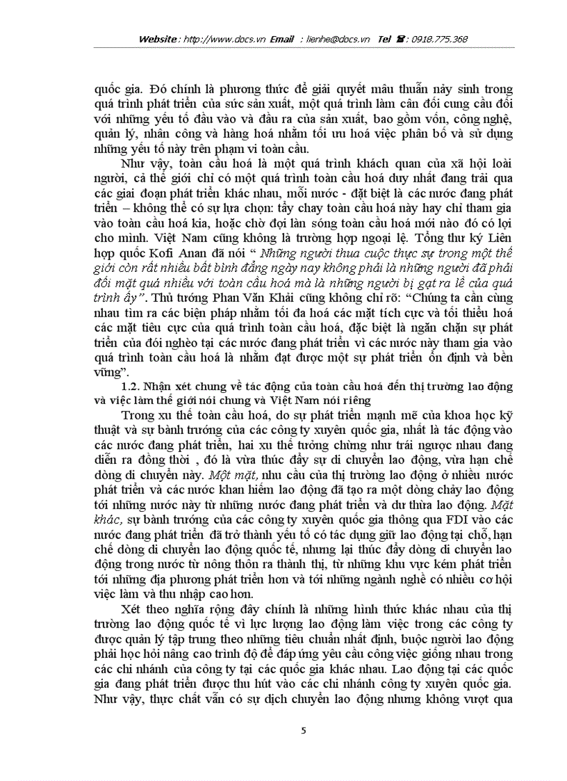 Đề tài Toàn cầu hóa tác động tới lao động và việc làm Việt Nam
