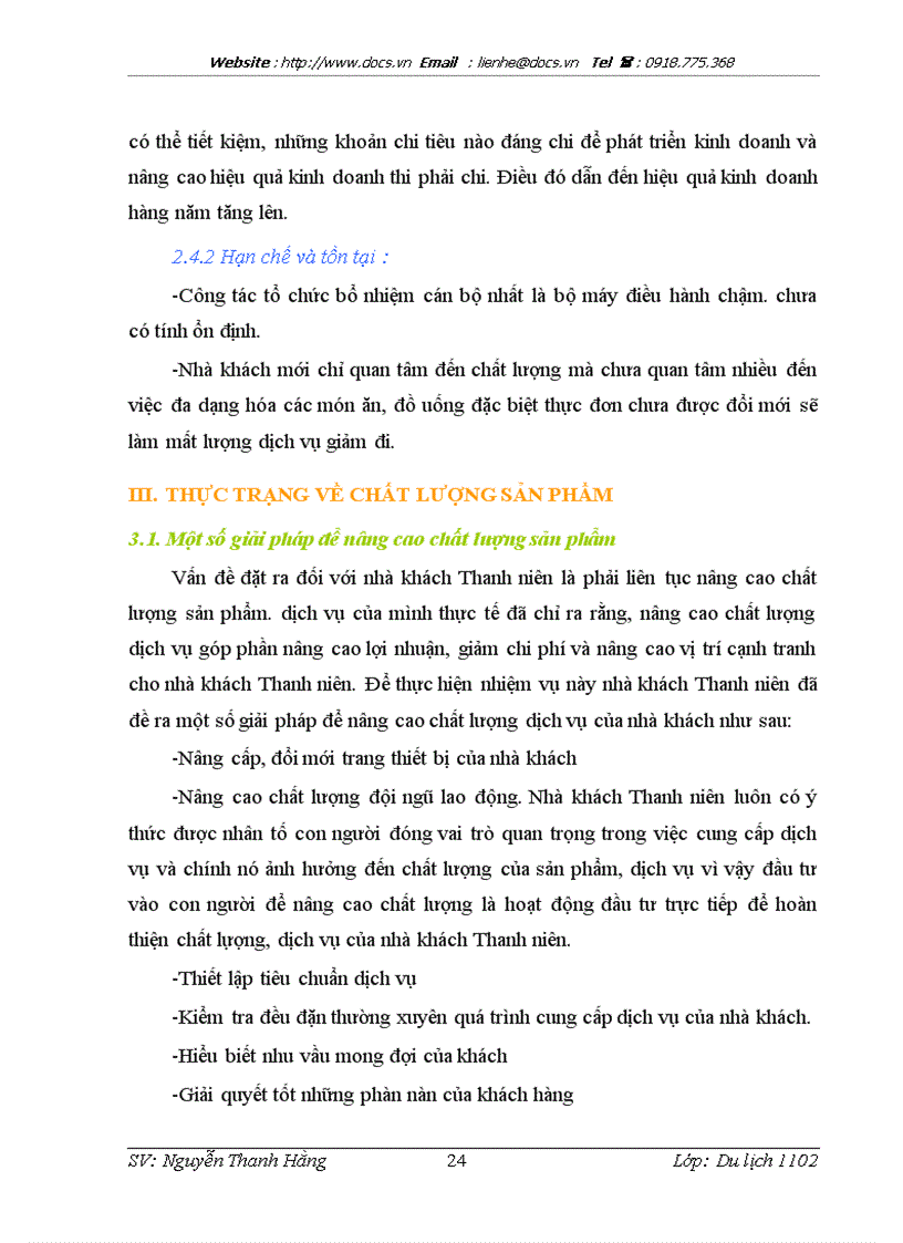 image for page Thực trạng và giải pháp nâng cao chất lượng sản phẩm tại nhà khách Thanh niên