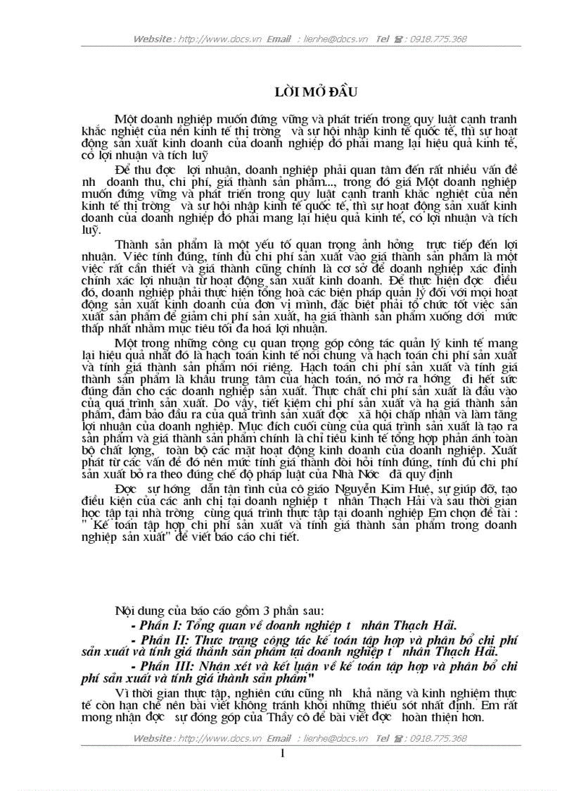 image for page Kế toán tập hợp chi phí sản xuất và tính giá thành sản phẩm trong Doanh nghiệp sản xuất tại Doanh nghiệp tư nhân Thạch Hải