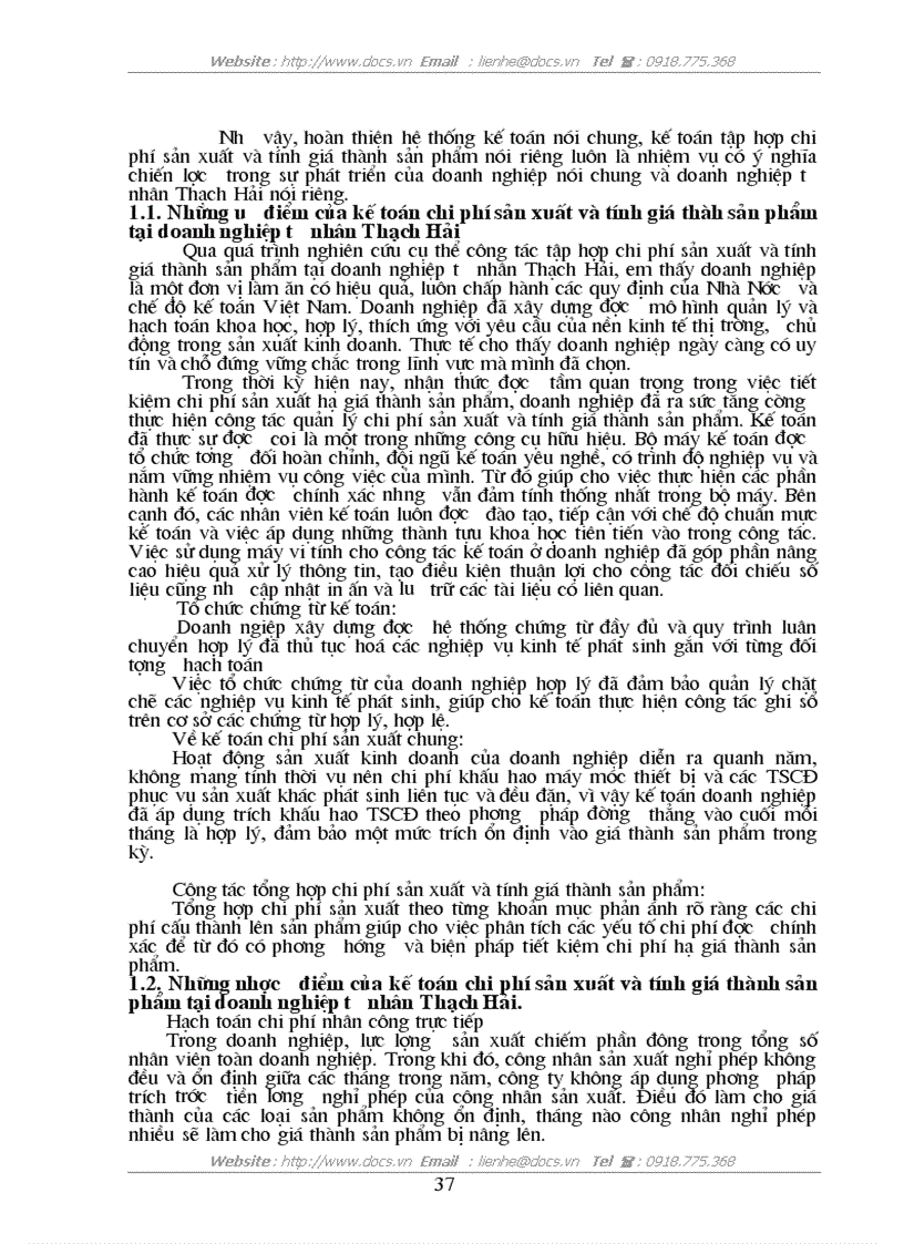 image for page Kế toán tập hợp chi phí sản xuất và tính giá thành sản phẩm trong Doanh nghiệp sản xuất tại Doanh nghiệp tư nhân Thạch Hải