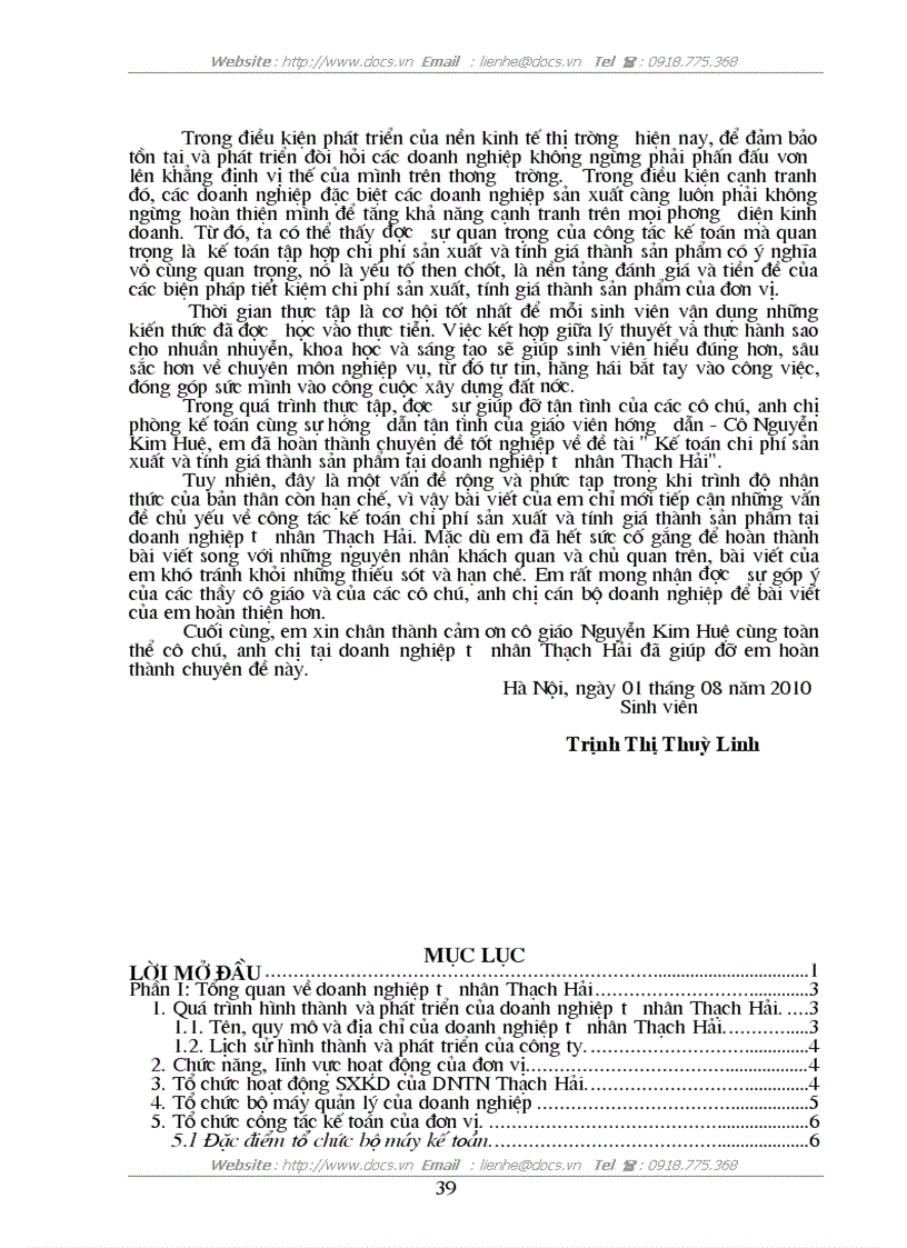 image for page Kế toán tập hợp chi phí sản xuất và tính giá thành sản phẩm trong Doanh nghiệp sản xuất tại Doanh nghiệp tư nhân Thạch Hải