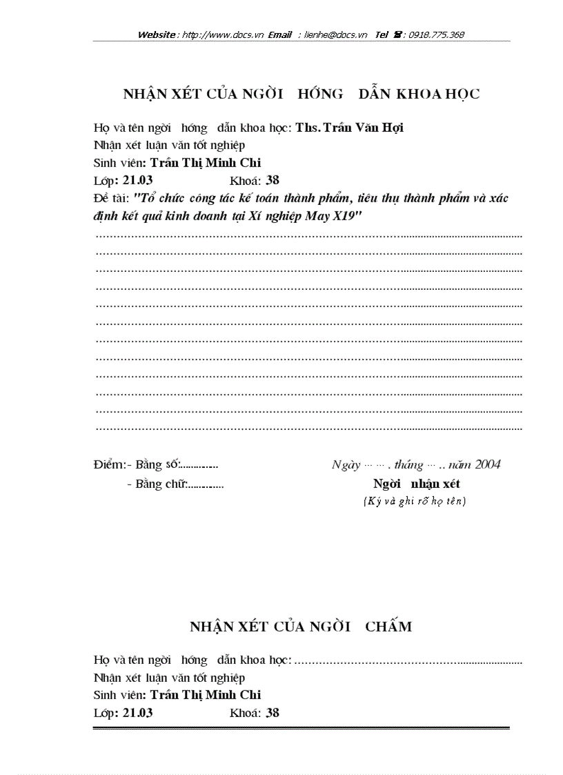 image for page Tổ chức công tác kế toán thành phẩm và tiêu thụ thành phẩm ở Xí nghiệp May X19